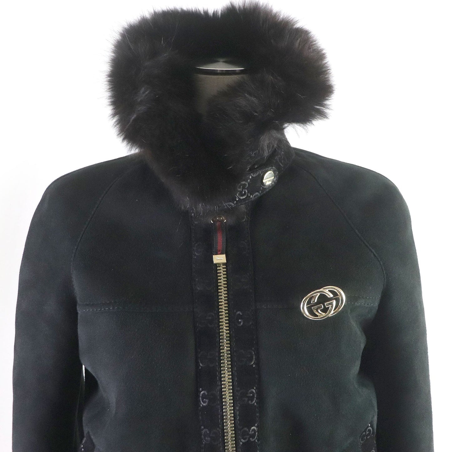 Luxury Gucci Trending 2025 Lamb Leather Fox Fur Jacket Black 40