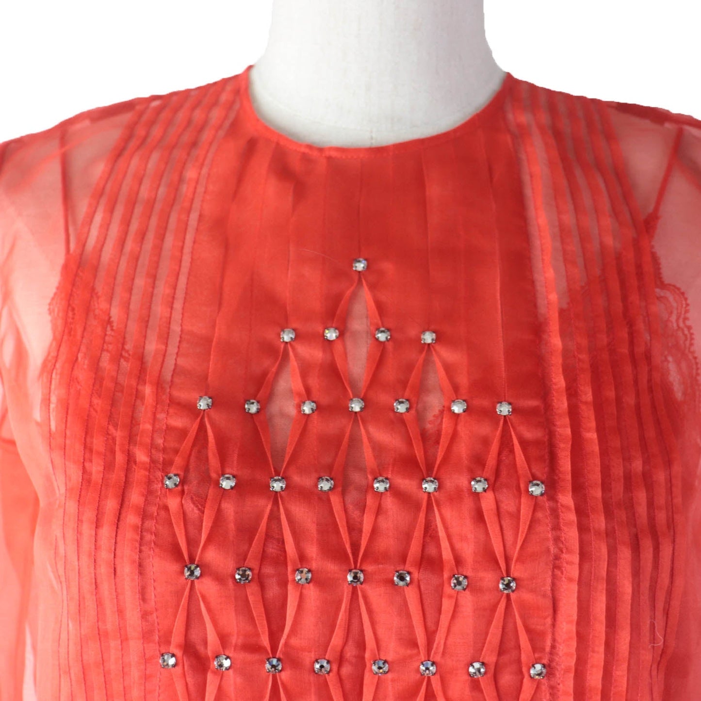 Luxury Gucci Trending 2025 Silk Metal See-through Blouse Red 36