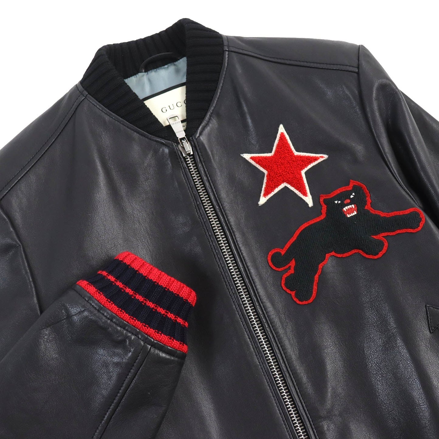 Luxury Gucci Trending 2025 Panther Patch Leather Jacket Black 44