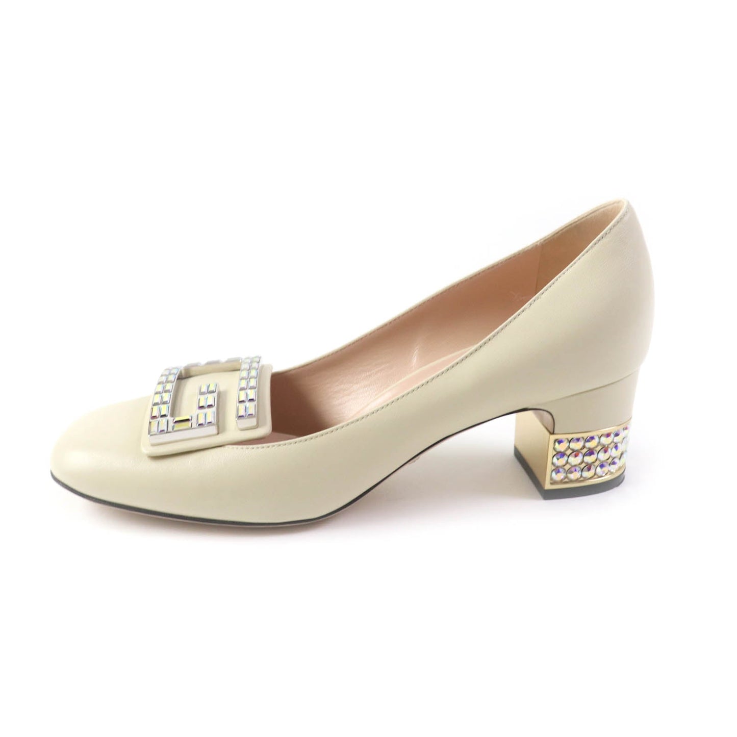 Luxury Gucci Trending 2025 Crystal G Logo Leather Pumps Ivory 37.5