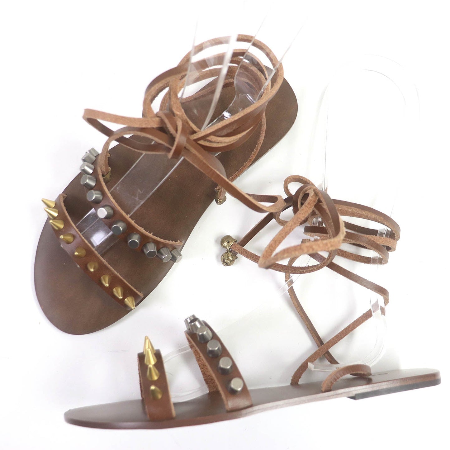 Luxury Gucci Trending 2025 Studded Tiger Head Leather Sandals Brown