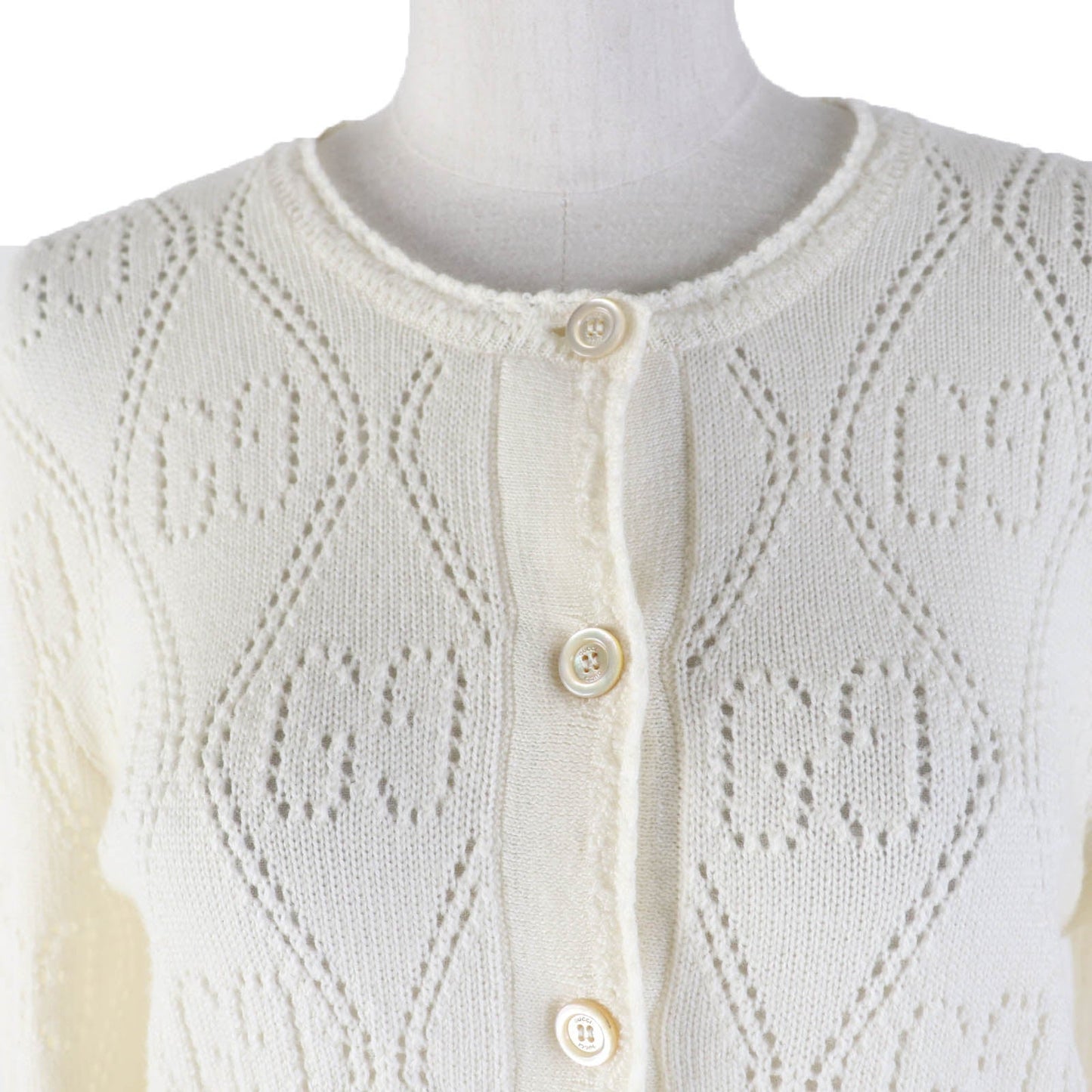 Luxury Gucci Trending 2025 Wool GG Knit Cardigan XS Ivory