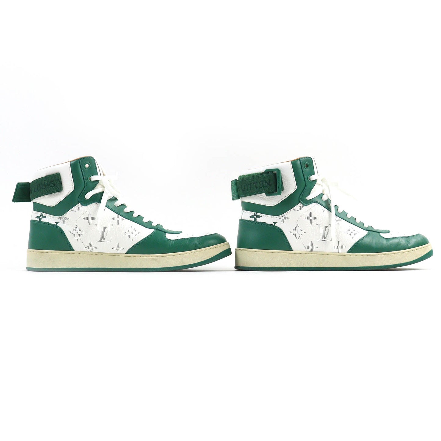 LOUIS VUITTON High cut sneakers leather Green white Rivoli line 8