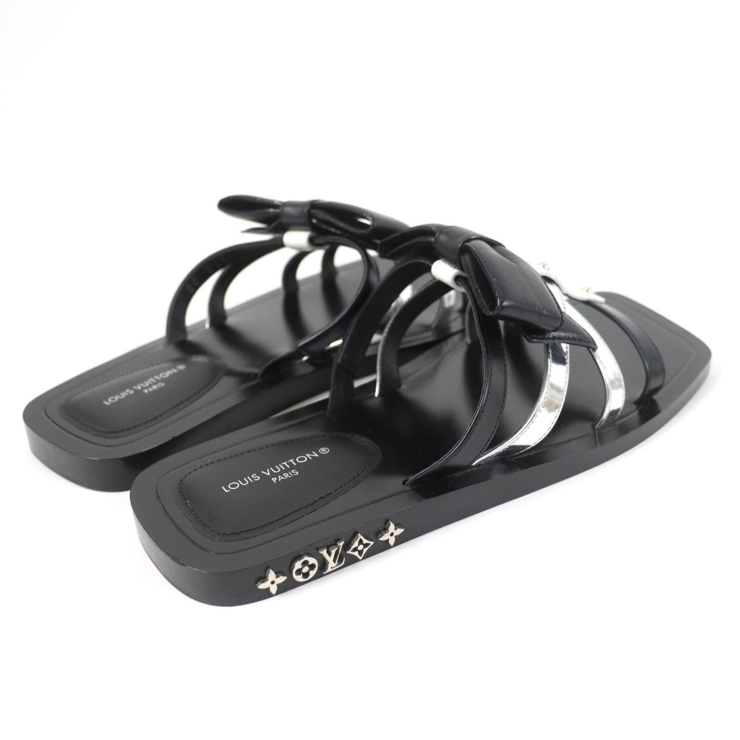 LOUIS VUITTON Sandals leather black Peplum Line 36