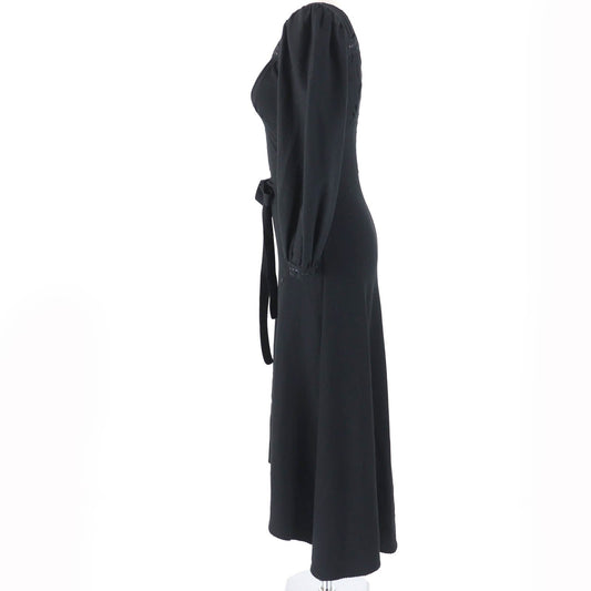 Chanel COCO Mark Puff Sleeve Knit Dress Black 36