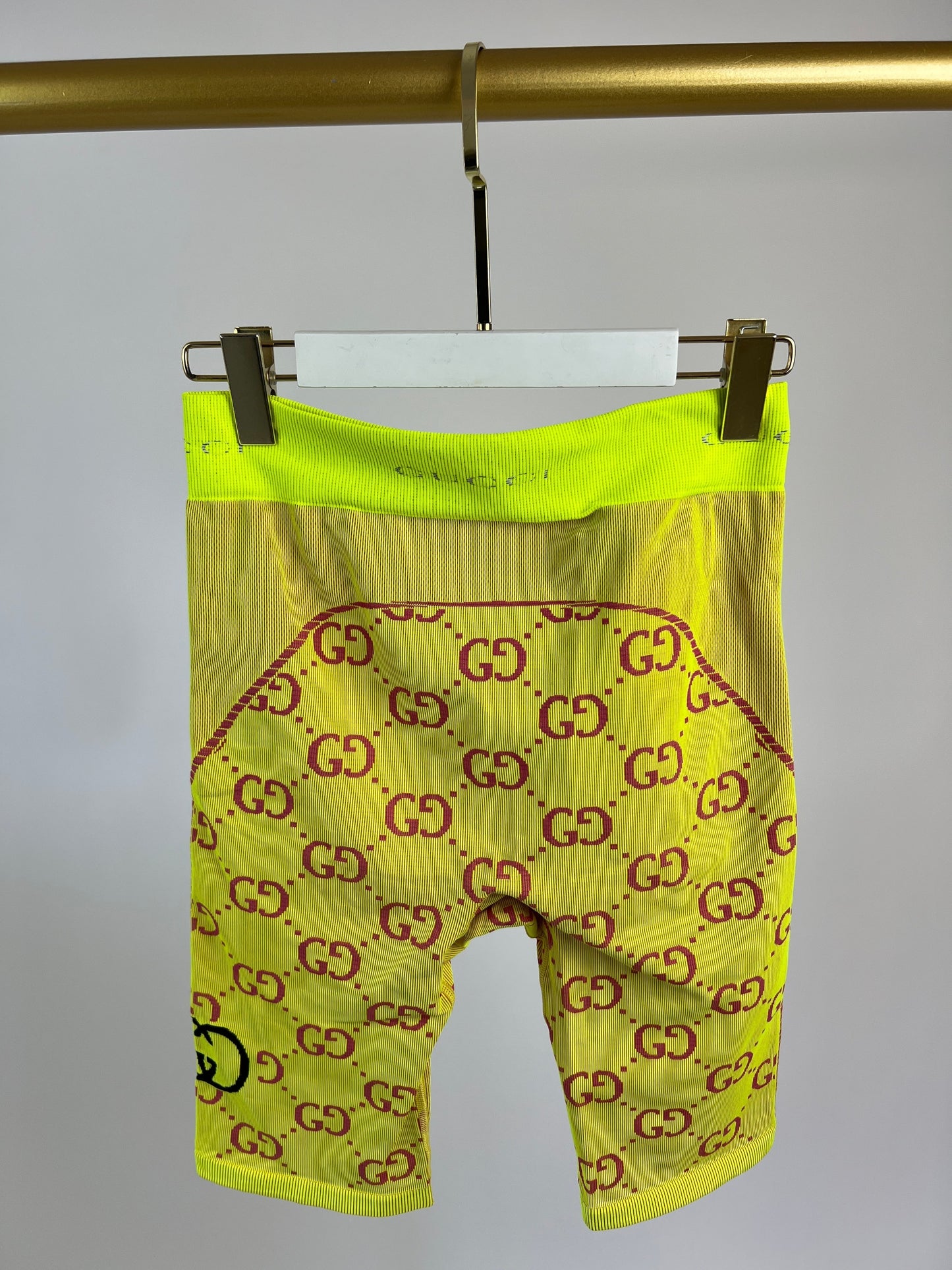 Luxury Gucci Neon Yellow Interlocking G Jacquard Cycling Shorts Size S (UK 8) 466