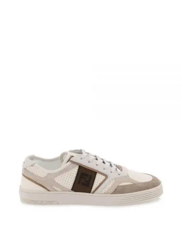 Luxury Fendi Step Leather Low Top Sneakers Beige