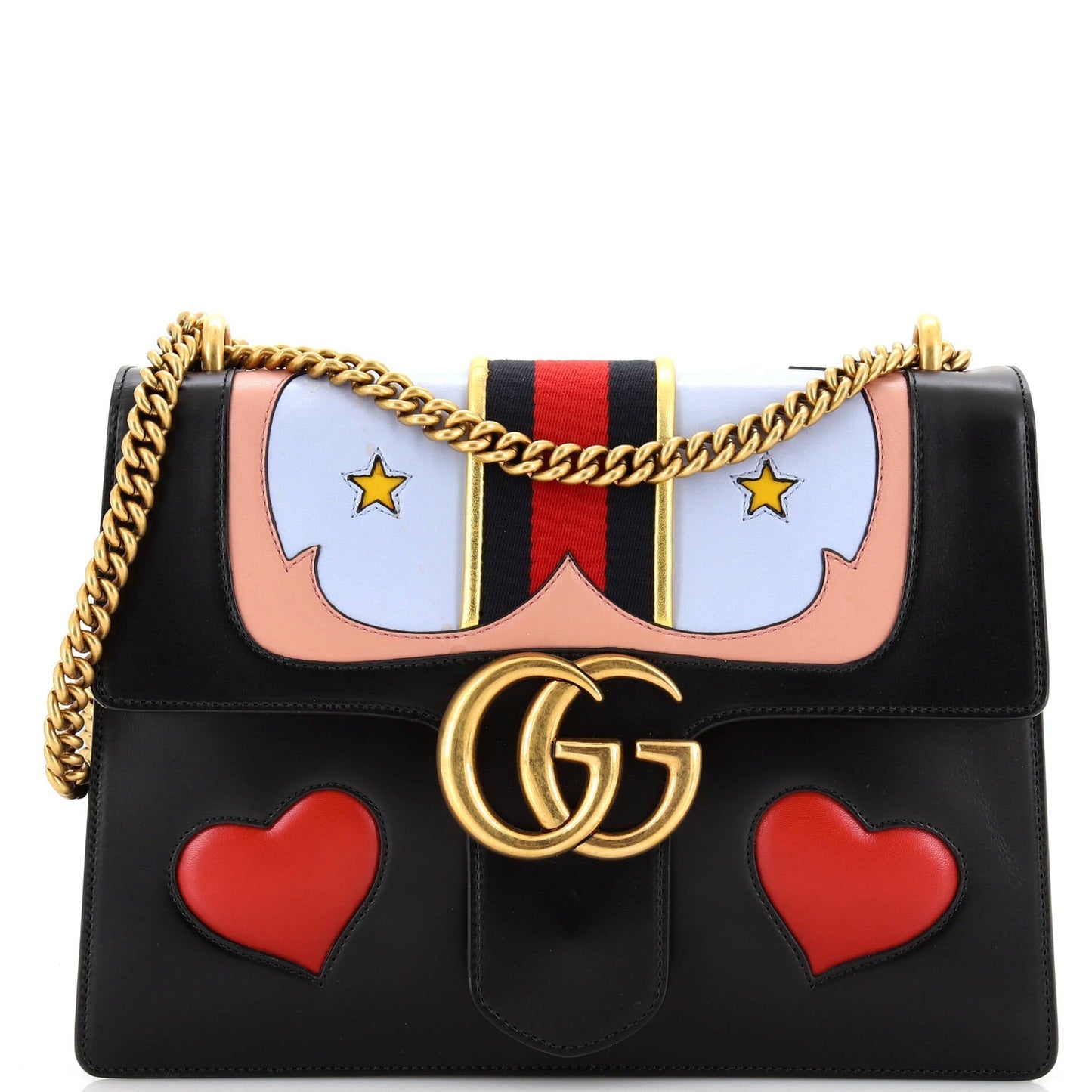 Luxury Gucci Trending 2025 Web Heart GG Marmont Chain Shoulder Bag Leather Medium