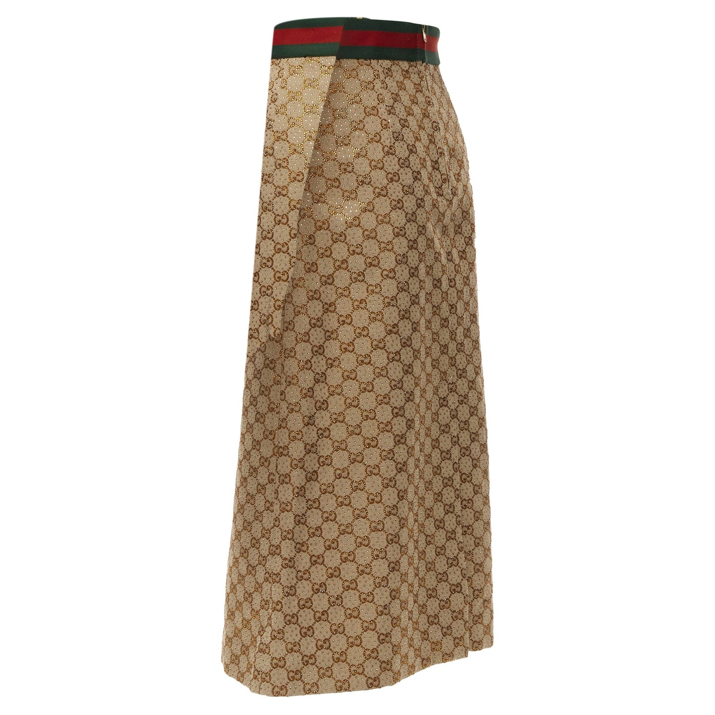Gucci Aria GG monogram crystal leather horsebA-line midi skirt
