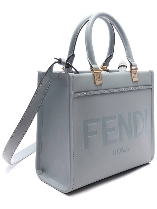 Luxury Fendi Sunshine Embossed Logo Small Tote Bag Light Blue