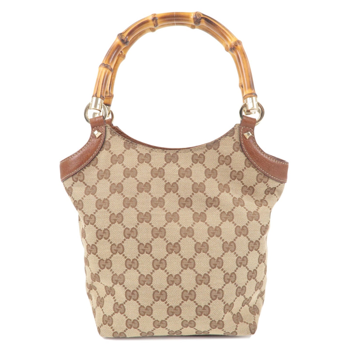 Luxury Gucci Bamboo GG Canvas Leather Hand Bag Beige Brown 140203