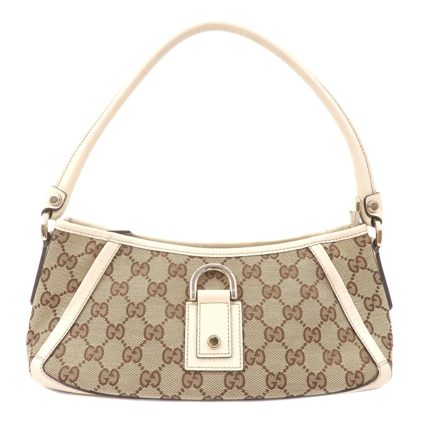 Luxury Gucci Abbey GG Canvas Leather Shoulder Bag Pouch Beige 130939