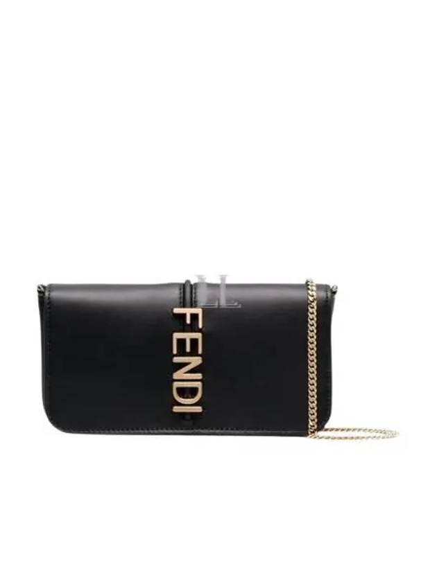 Luxury Fendi Graphy Chain Leather Long Wallet Black