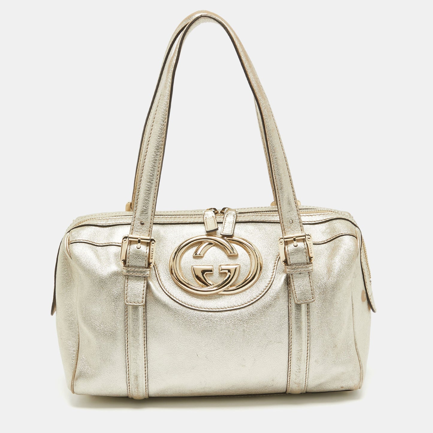 Luxury Gucci Trending 2025 Gold Leather Britt Boston Bag