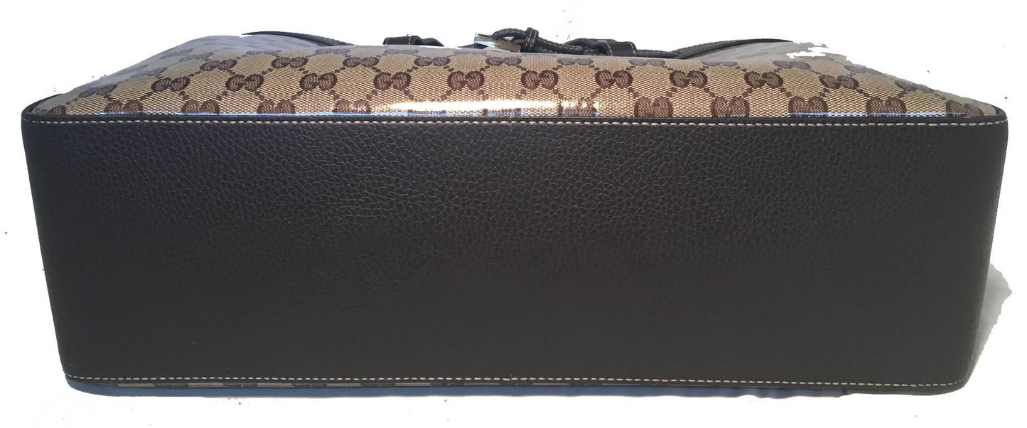 Luxury Gucci Trending 2025 Coated Monogram and Leather Buckled Portfolio Tote