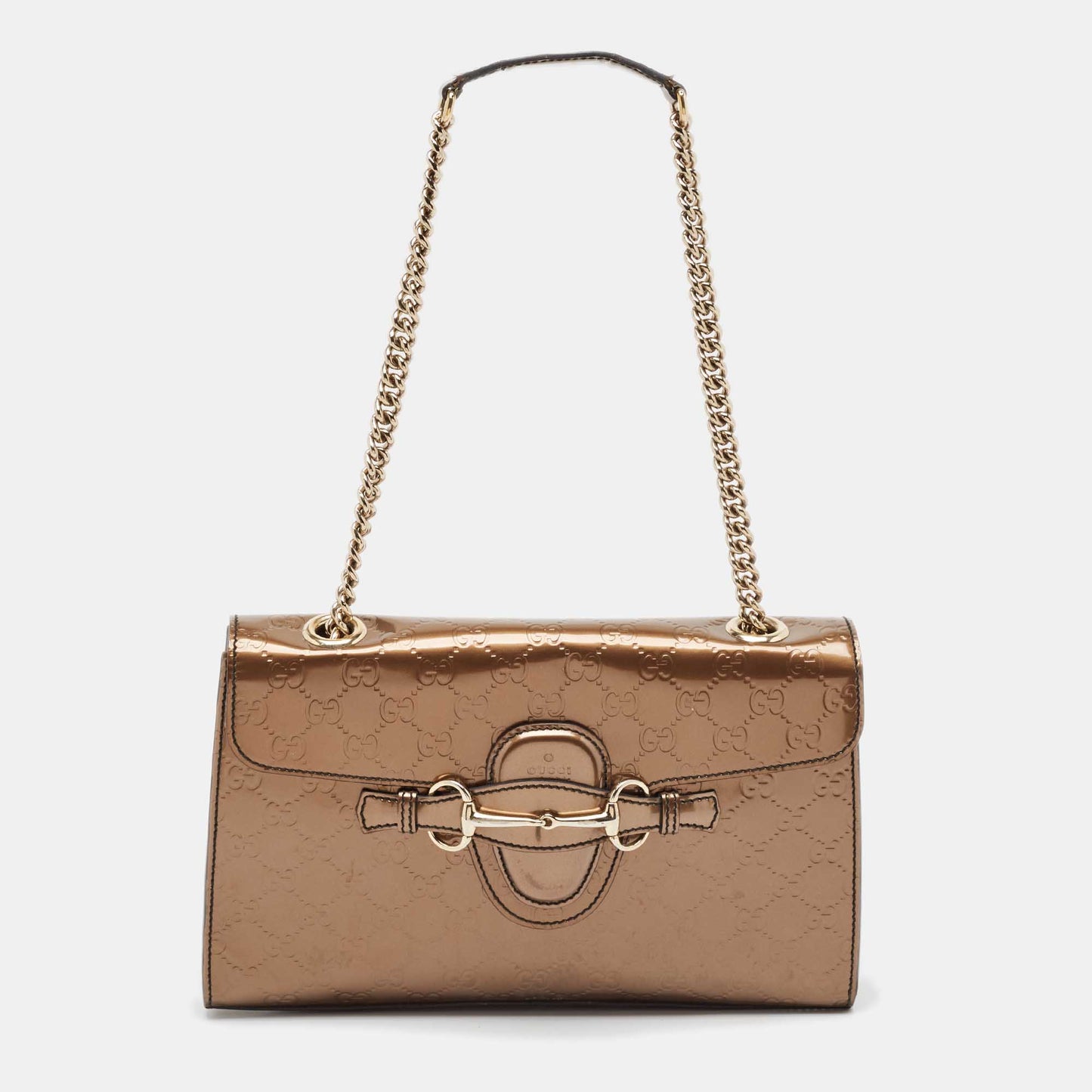 Luxury Gucci Trending 2025 Bronze Luxury Gucci Trending 2025ssima Patent Leather Medium Emily Chain Shoulder Bag