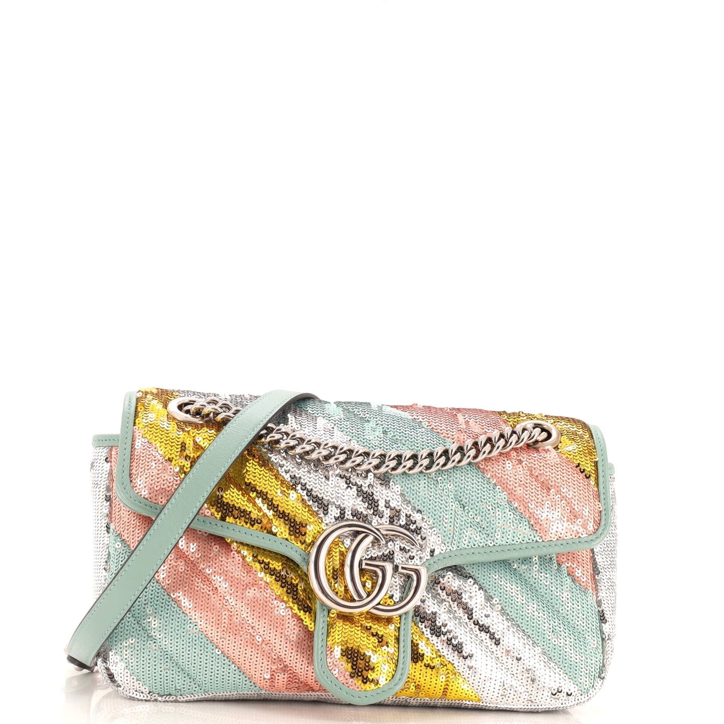 Luxury Gucci Trending 2025 GG Marmont Flap Bag Diagonal Quilted Sequins Small