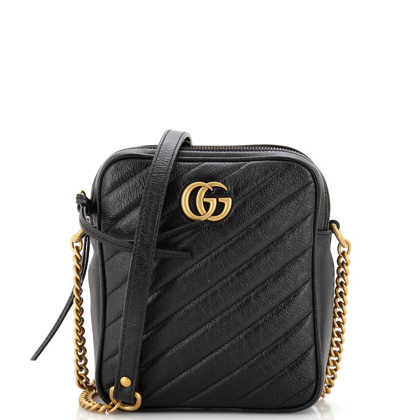 Luxury Gucci Trending 2025 GG Marmont Double Zip Camera Bag Diagonal Quilted Leather Mini