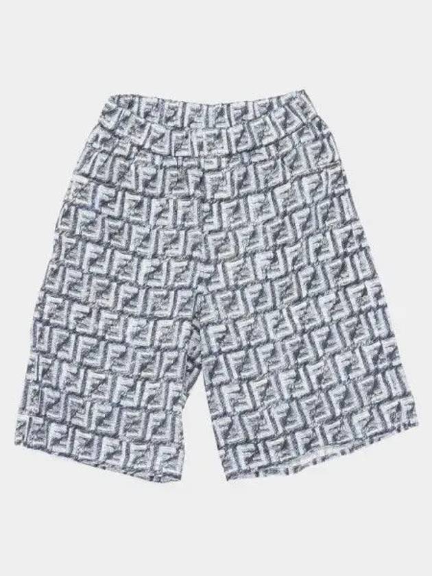 Luxury Fendi Kids FF Linen Bermuda Shorts Navy