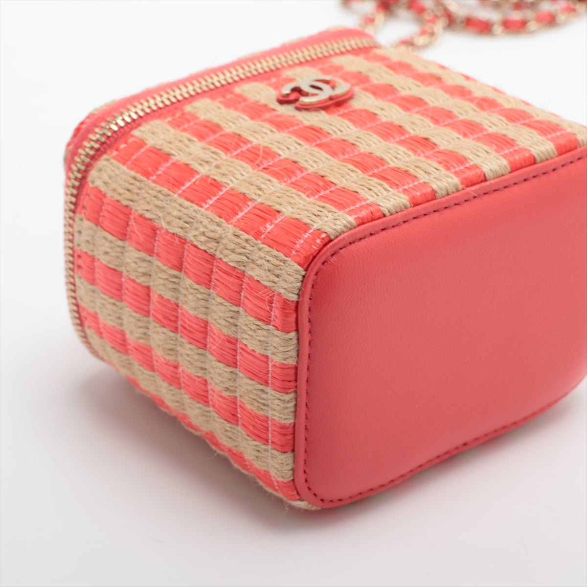 Chanel Coco Raphia Chain Shoulder Bag Vanity Beige X Red Silver G 31st Series