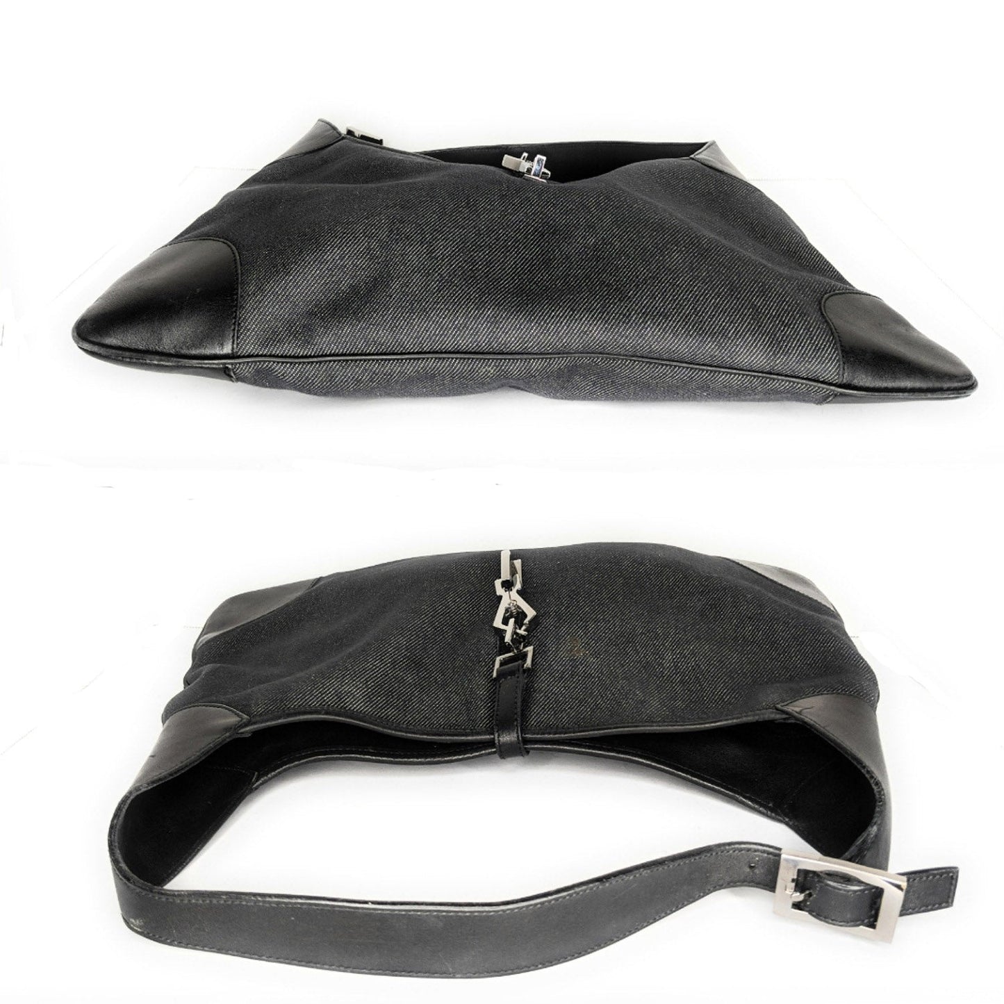 Luxury Gucci Black Denim Jackie Shoulder Bag Hobo