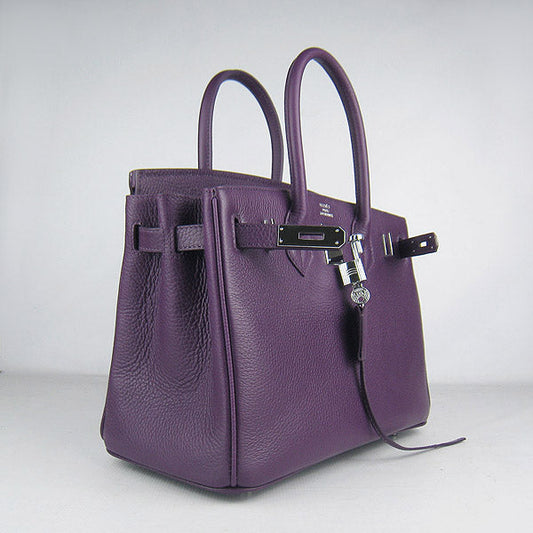 Luxury Hermes Birkin 30cm Togo Leather Handbags Purple Silver