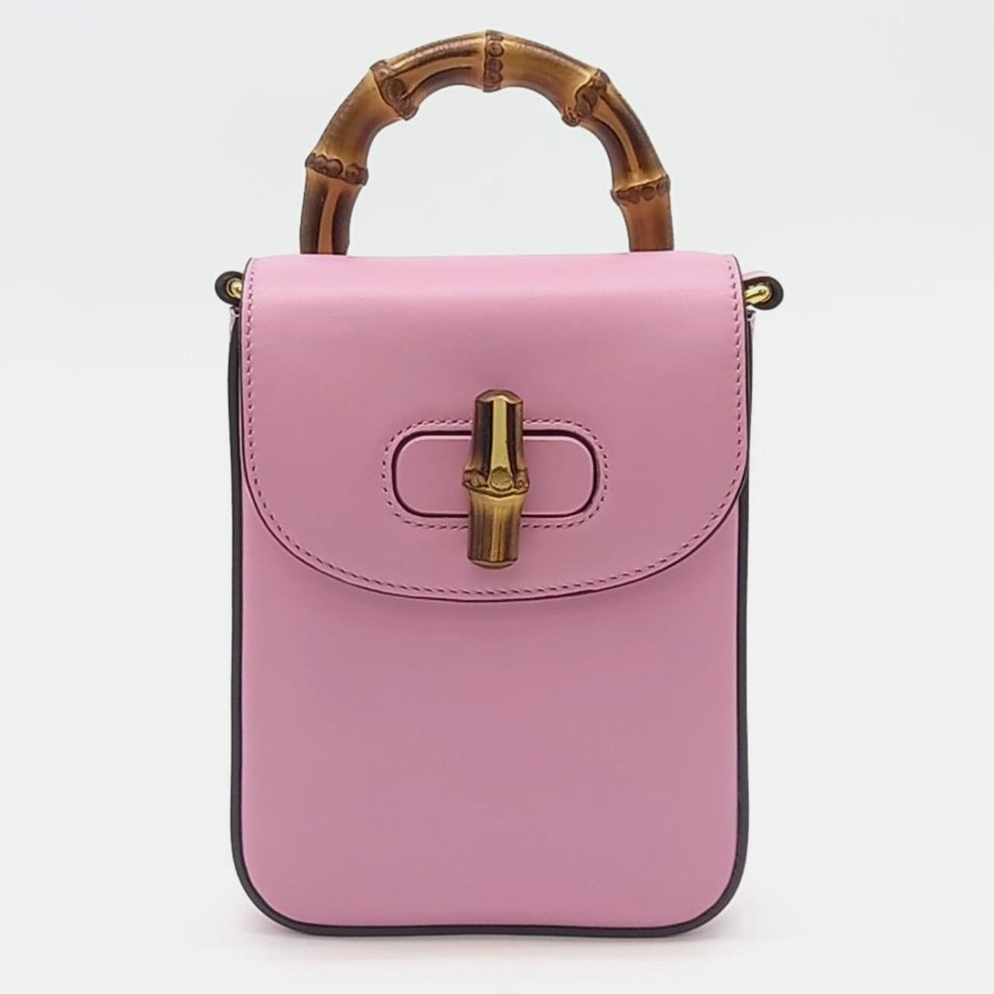 Luxury Gucci Trending 2025 Pink Leather Mini Bamboo Tote Bag