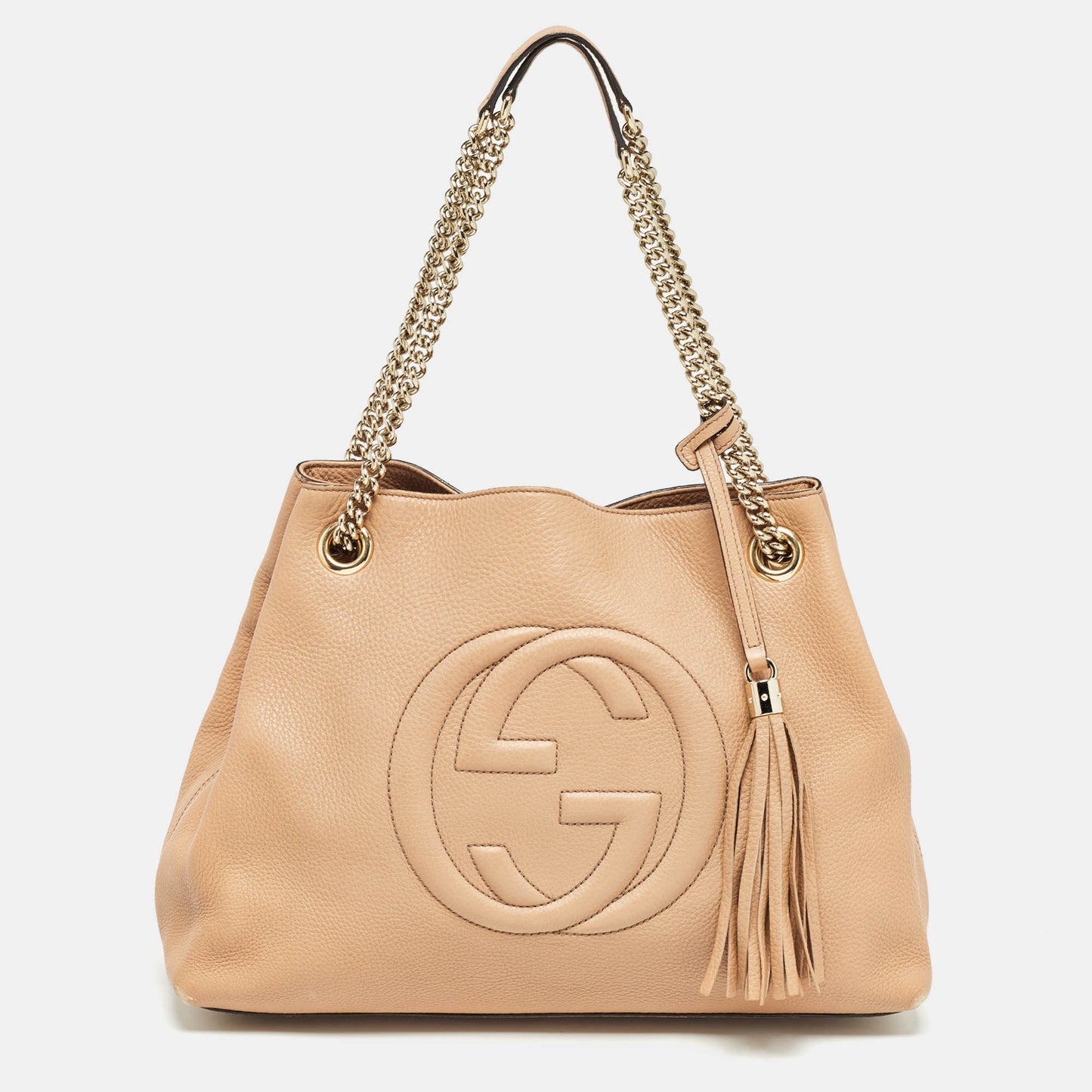 Luxury Gucci Trending 2025 Beige Leather Medium Soho Chain Tote