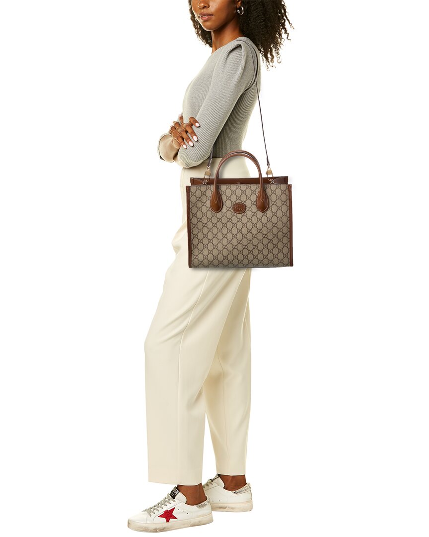 Luxury Gucci Trending 2025 Small GG Supreme Canvas & Leather Tote