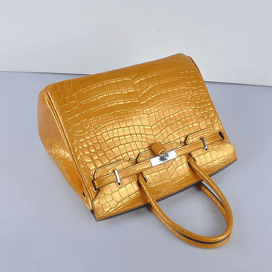 Luxury Hermes Birkin 35cm 6089 New Golden Crocodile Vein Handbags Silver