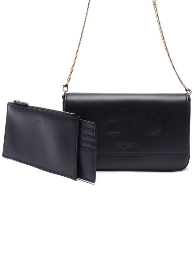 Luxury Fendi Debossed Logo Chain Cross Bag Black