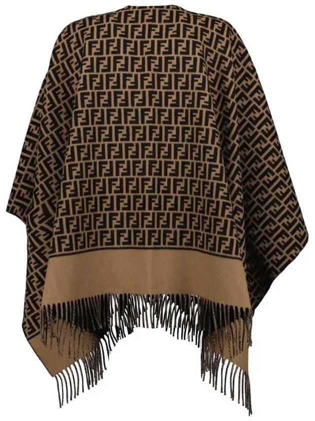 Luxury Fendi Roma Allover Logo Wool Cashmere Cape Brown