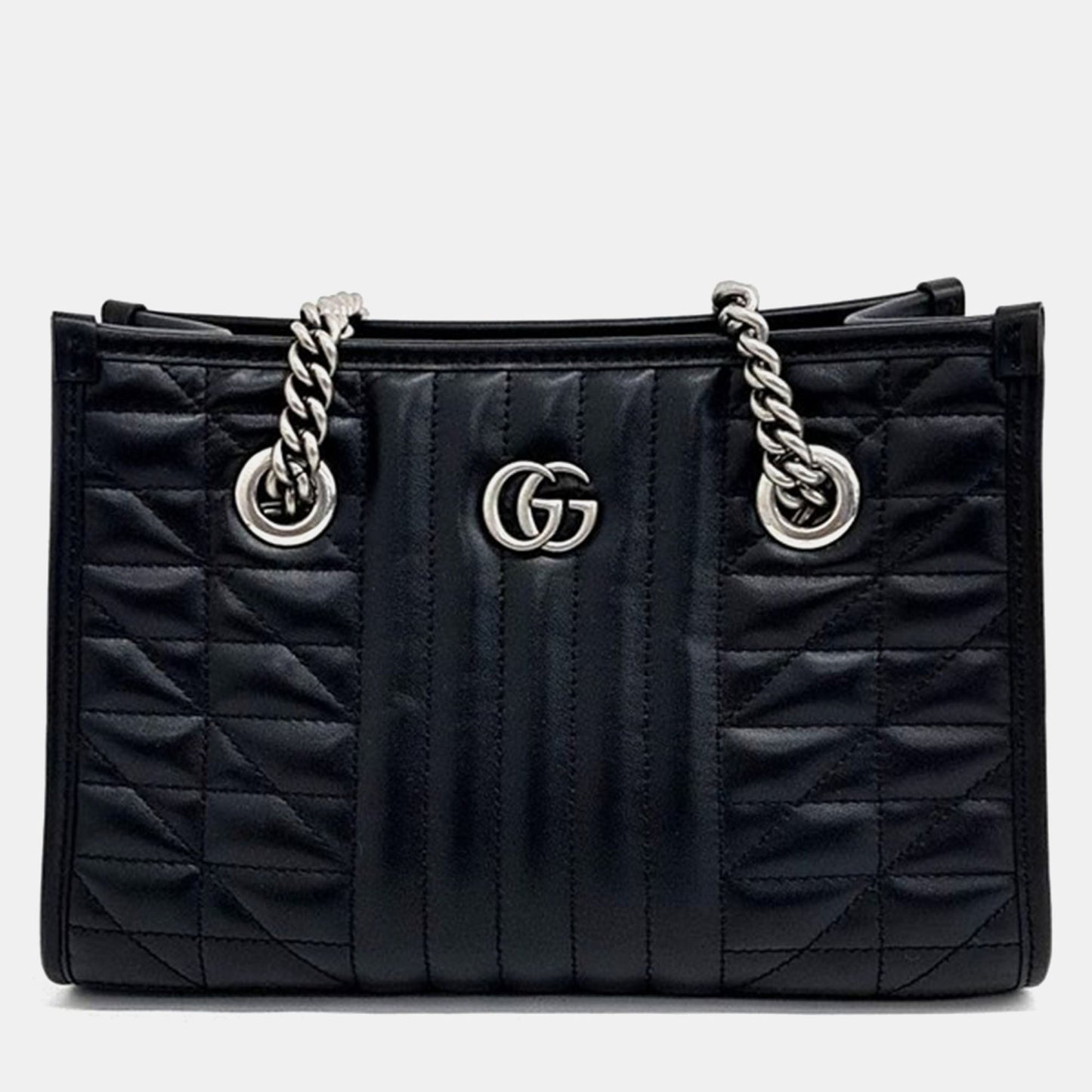 Luxury Gucci Trending 2025 Black Calfskin Matelasse Aria Small GG Marmont Shoulder Tote Bag
