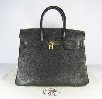 Luxury Hermes Birkin 35cm Togo Leather Handbags Black Golden