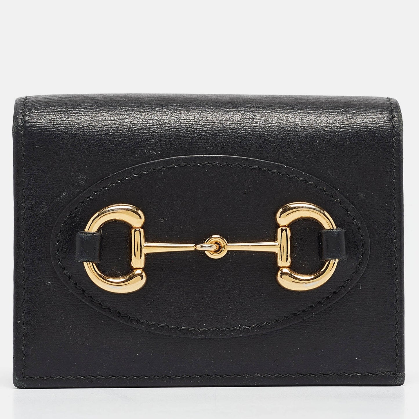 Luxury Gucci Trending 2025 Black Leather Limited Edition Horsebit 1955 Compact Wallet