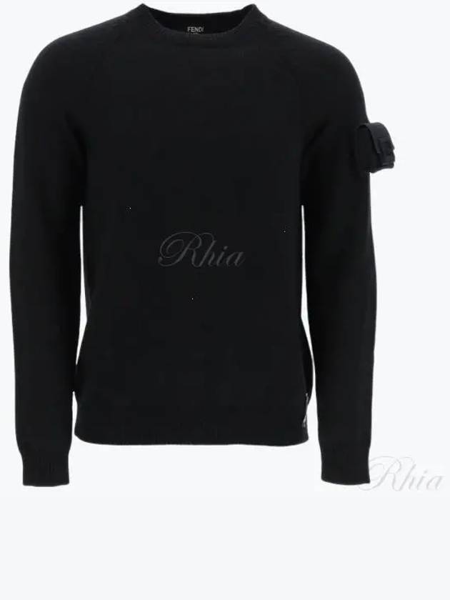 Luxury Fendi Men's Baguette Sleeve Wool Knit Top Black