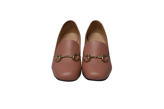 Luxury Gucci Trending 2025 Horsebit Block Heel Loafer Pumps in Pink Leather