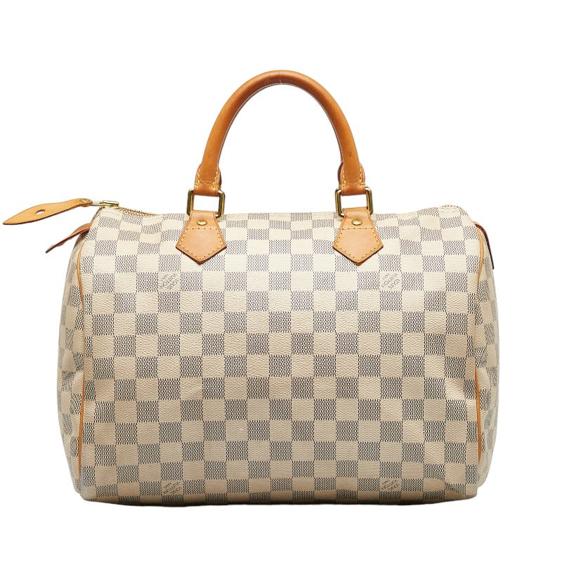 Louis Vuitton Damier Azur Speedy 30 Handbag N41533 White PVC Leather Louis Vuitton