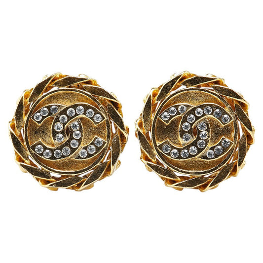 Chanel Coco Mark Round Rhinestone Earrings