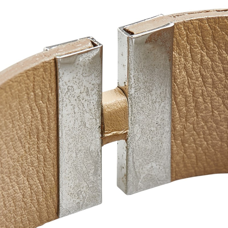 Chanel Logo Bangle Bracelet Beige Silver