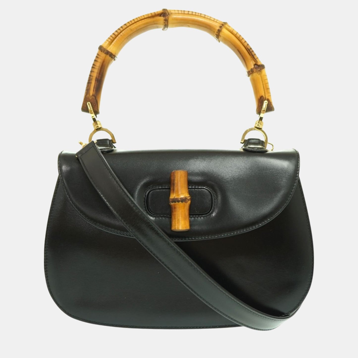 Luxury Gucci Trending 2025 Black Leather Small Bamboo 1947 Handle Bag