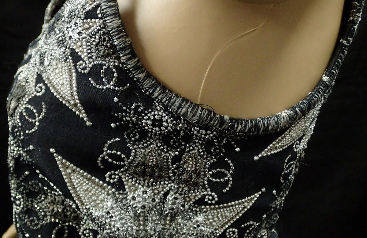 Chanel Camisole Skirt Set Black Silver #38