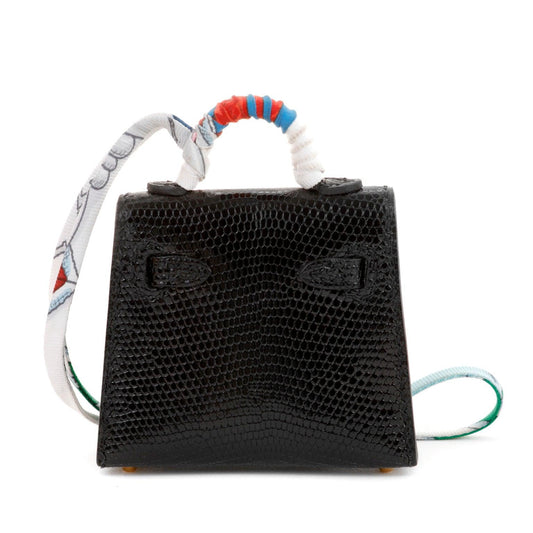 Luxury Hermes Mini Lizard Kelly Purse Charm w/ Gold Hardware w/ Twilly