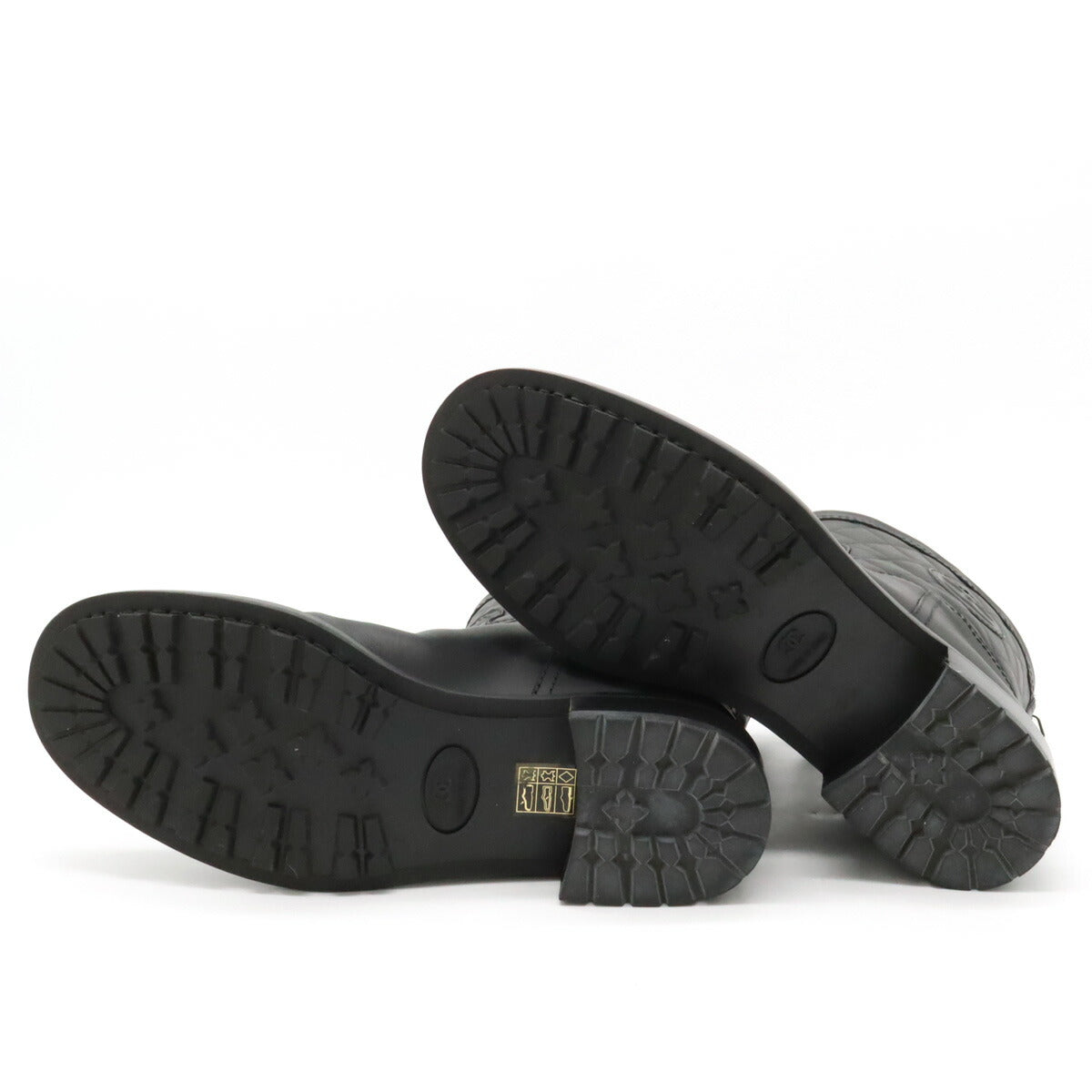 Chanel Leather Coco Mark Engineer Boots Black