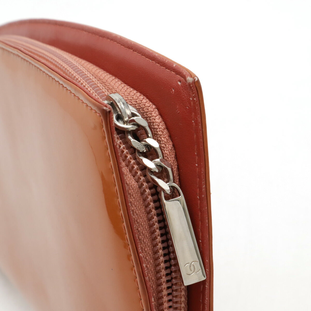 Chanel Patent Leather Round Zip Wallet Orange