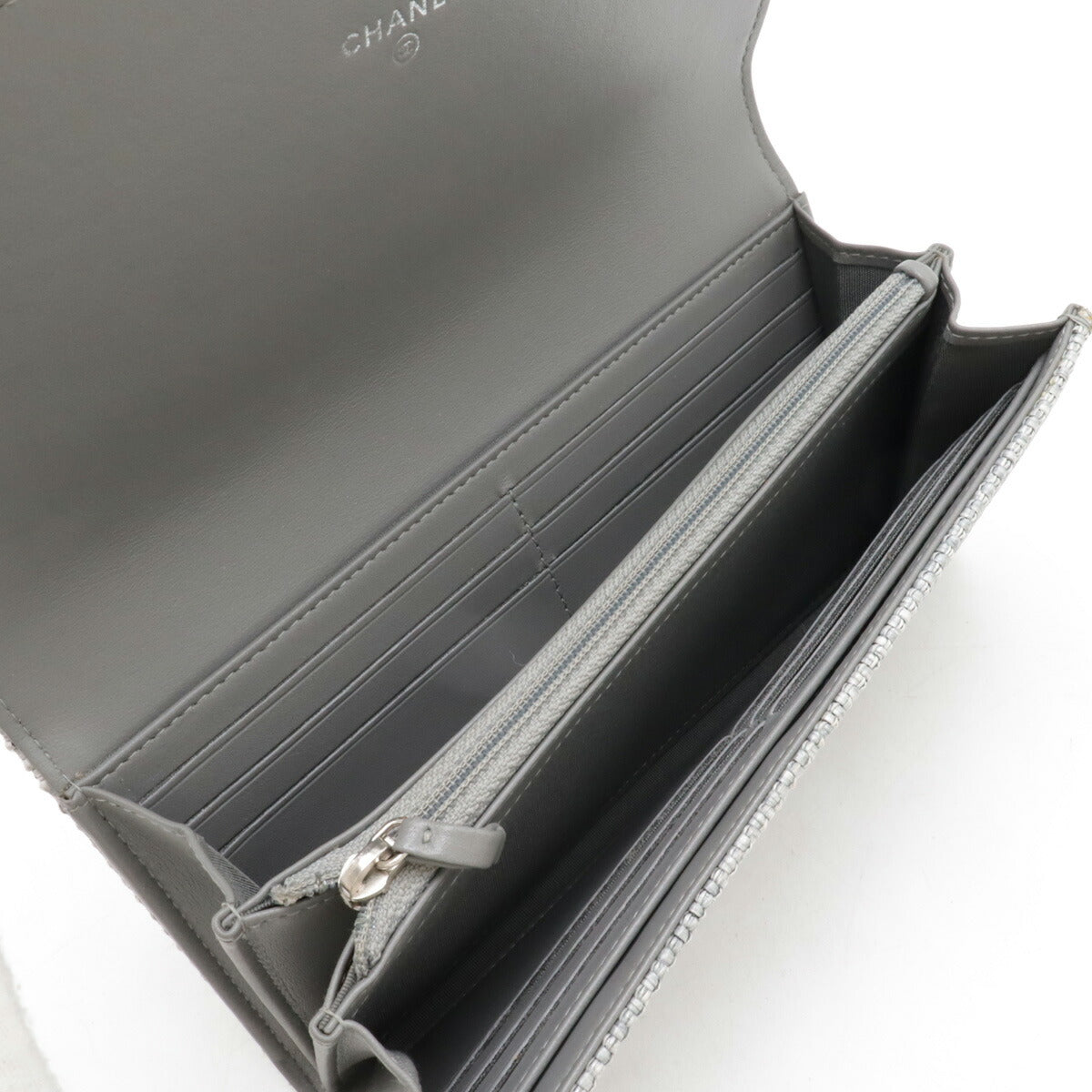 Chanel Canvas Leather Flap Wallet Light Gray