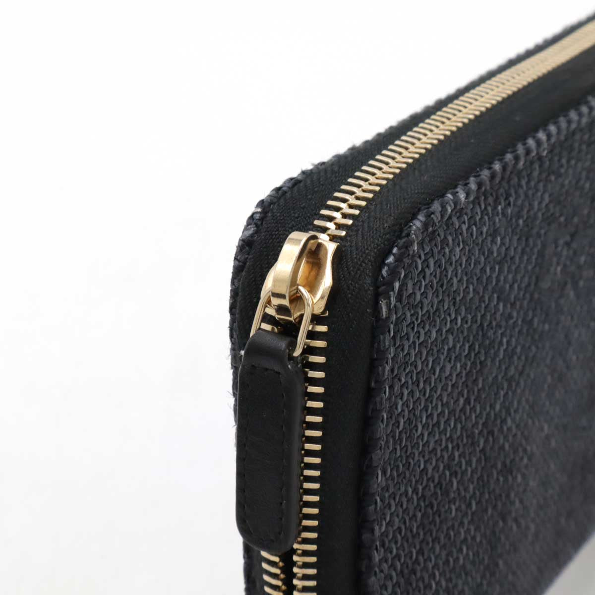 Chanel Deauville Line Zip Wallet Straw Canvas Leather