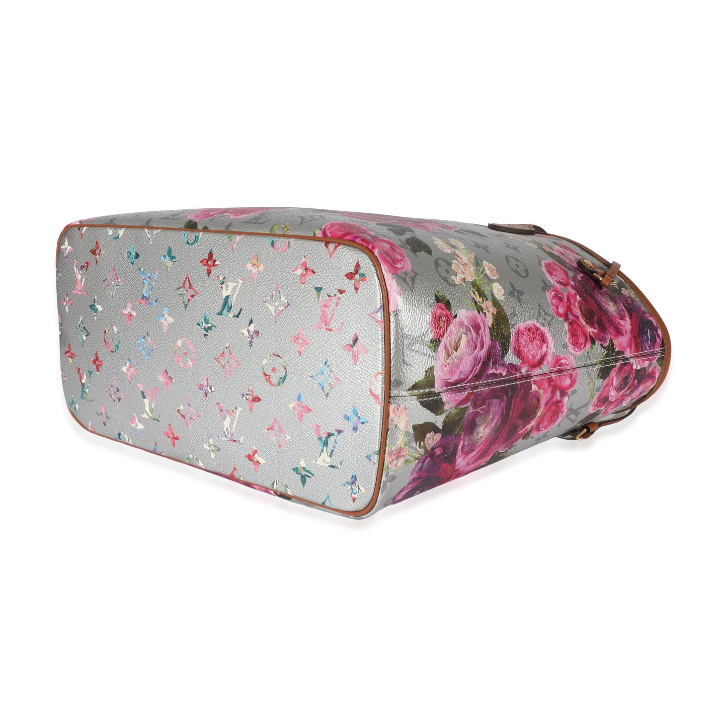 Louis Vuitton Grey Pink Metallic Monogram Garden Neverfull MM