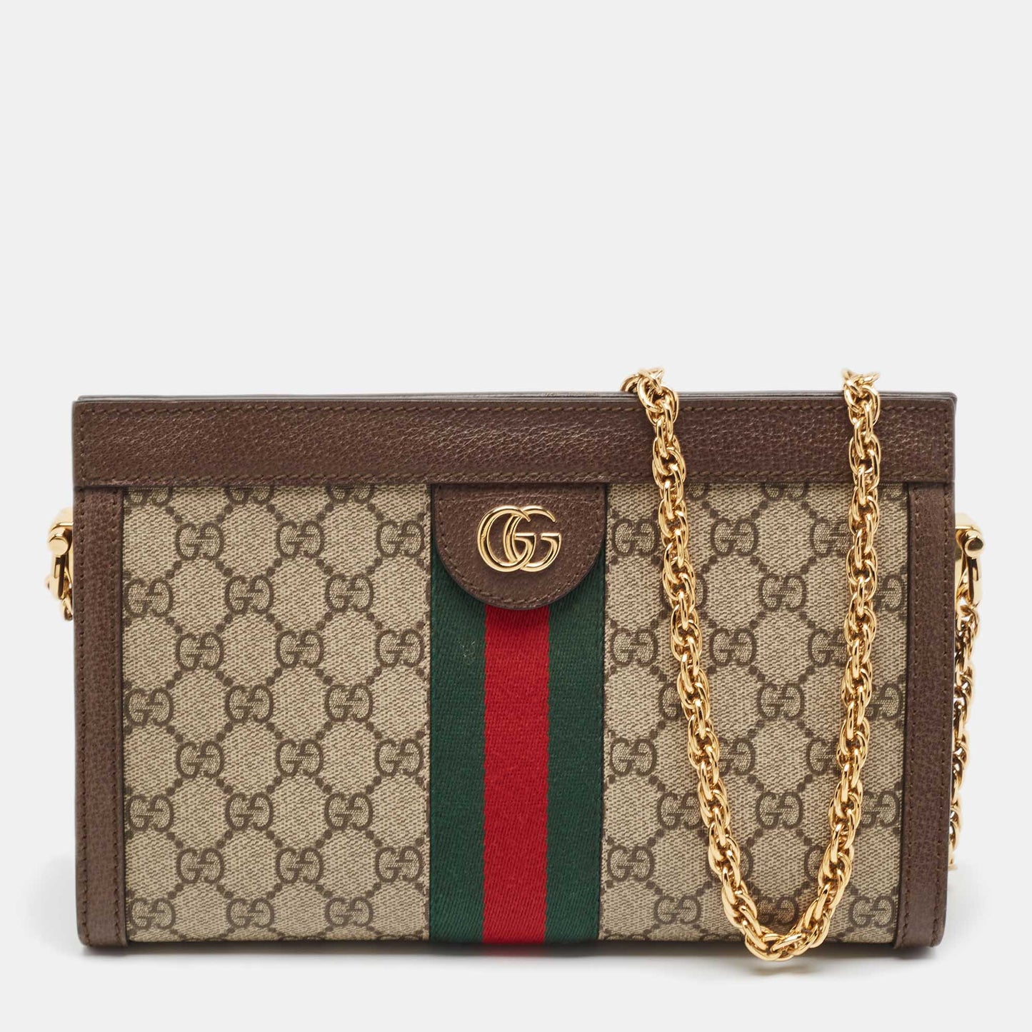 Luxury Gucci Trending 2025 Beige/Brown GG Supreme Canvas and Leather Ophidia Chain Bag