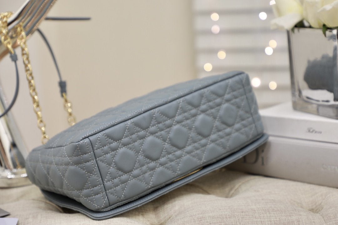Luxury DiorLARGE CARO BAG 28 GRAY SUPPLE CANNAGE CALFSKIN